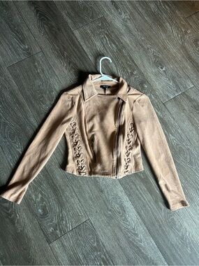 privy Light Taupe Lace-Up Faux Suede Moto Jacket